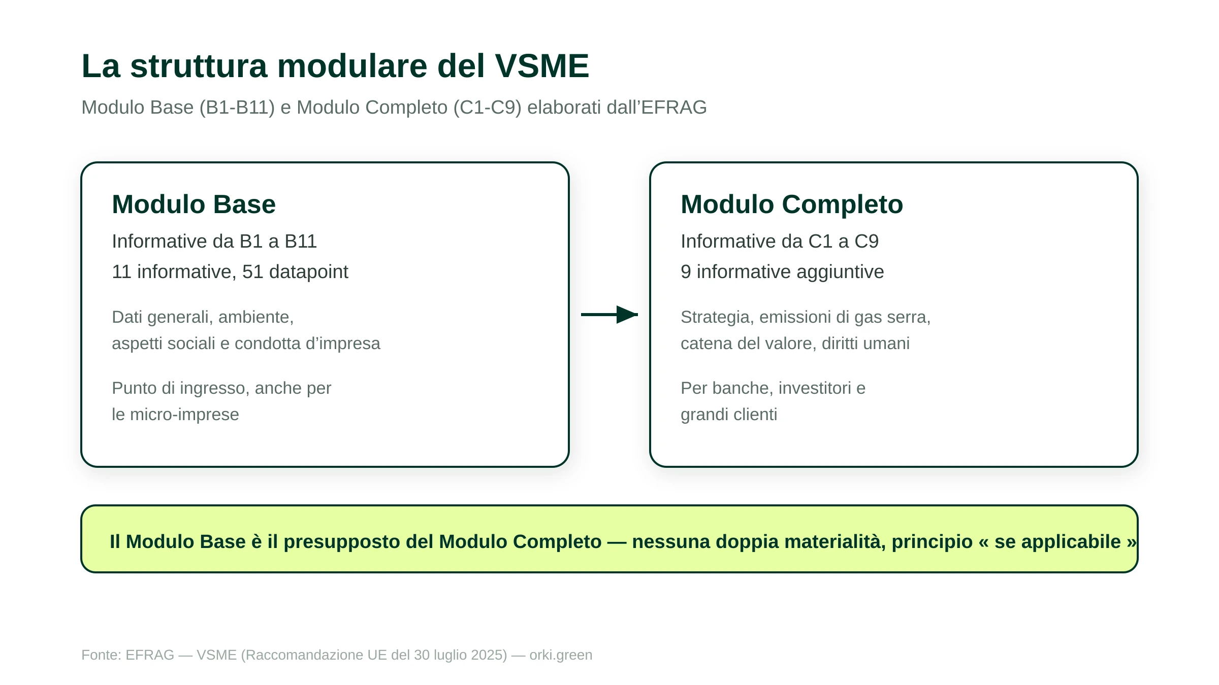 La struttura modulare del VSME: Modulo Base B1-B11 e Modulo Completo C1-C9